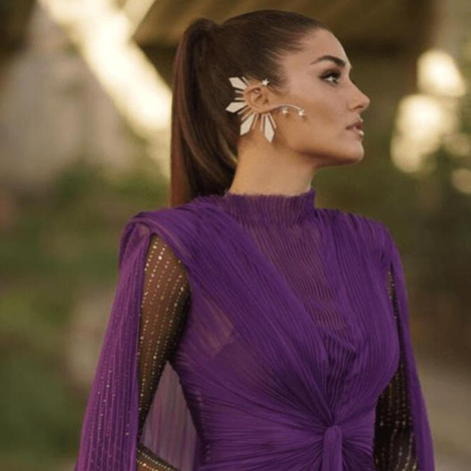 Hande Erçel in purple Gucci Dress
